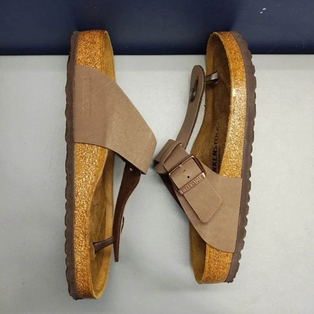 Birkenstock Medina Thong Sandals Mens US 9 Brown Adjustable Buckle Strap Slip On